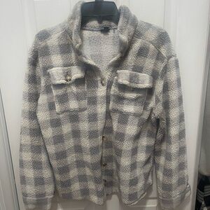 art class Fuzzy Gray and White Plaid Button Down Shirt